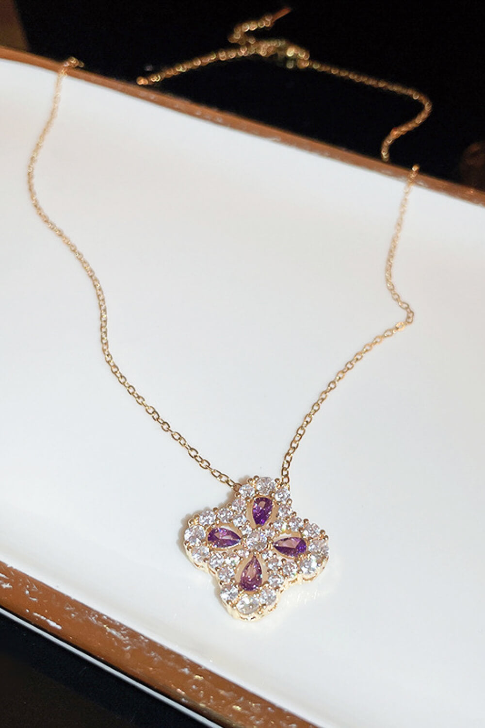 Zircon Flower-Shaped Pendant Necklace