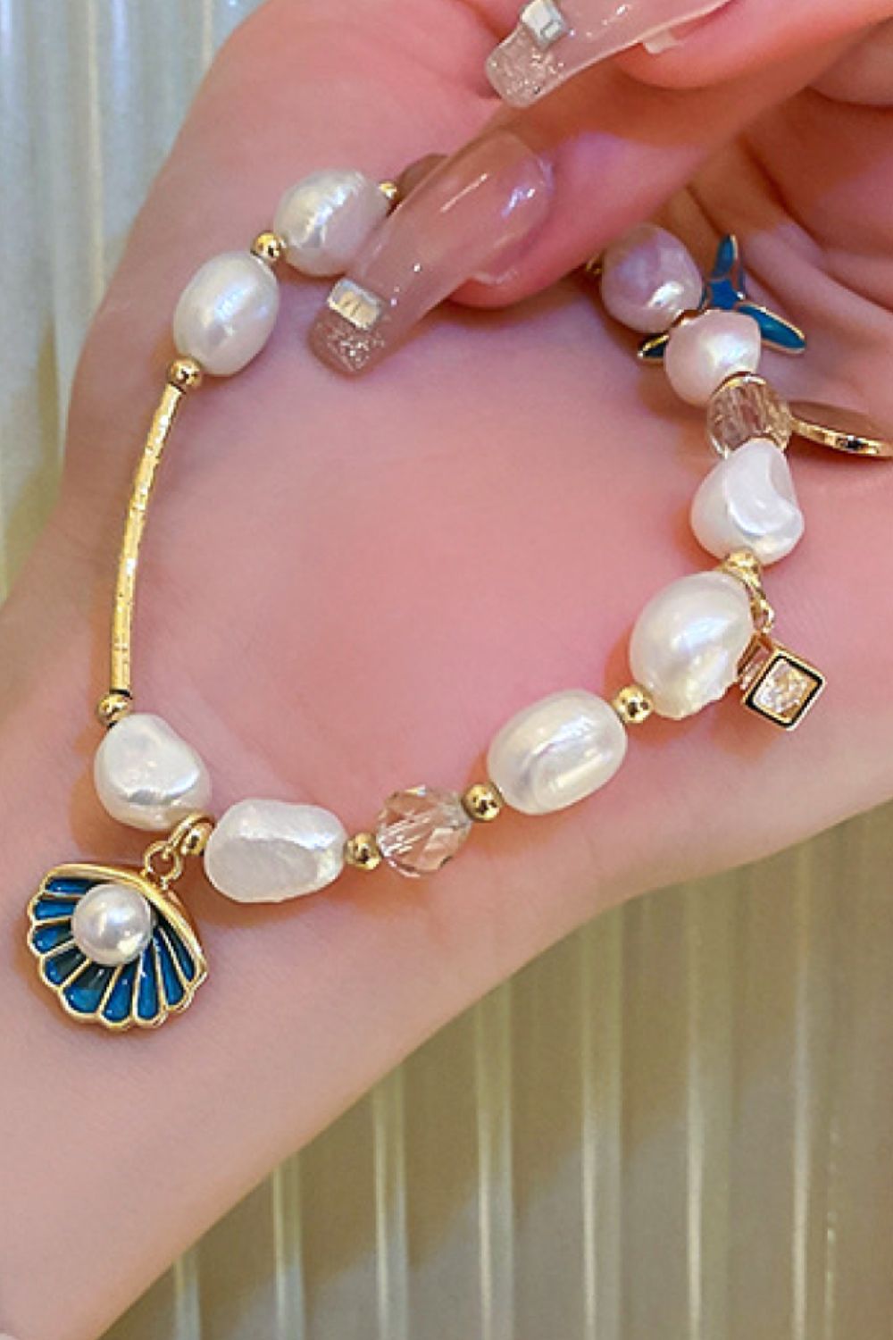 18K Gold Plated Pearl Charm Bracelet