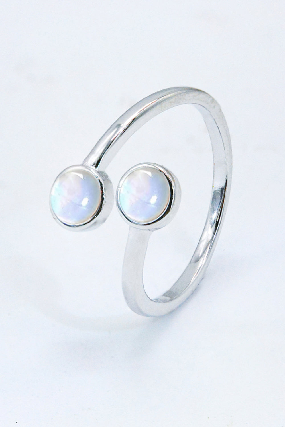 925 Sterling Silver Natural Moonstone Bypass Ring