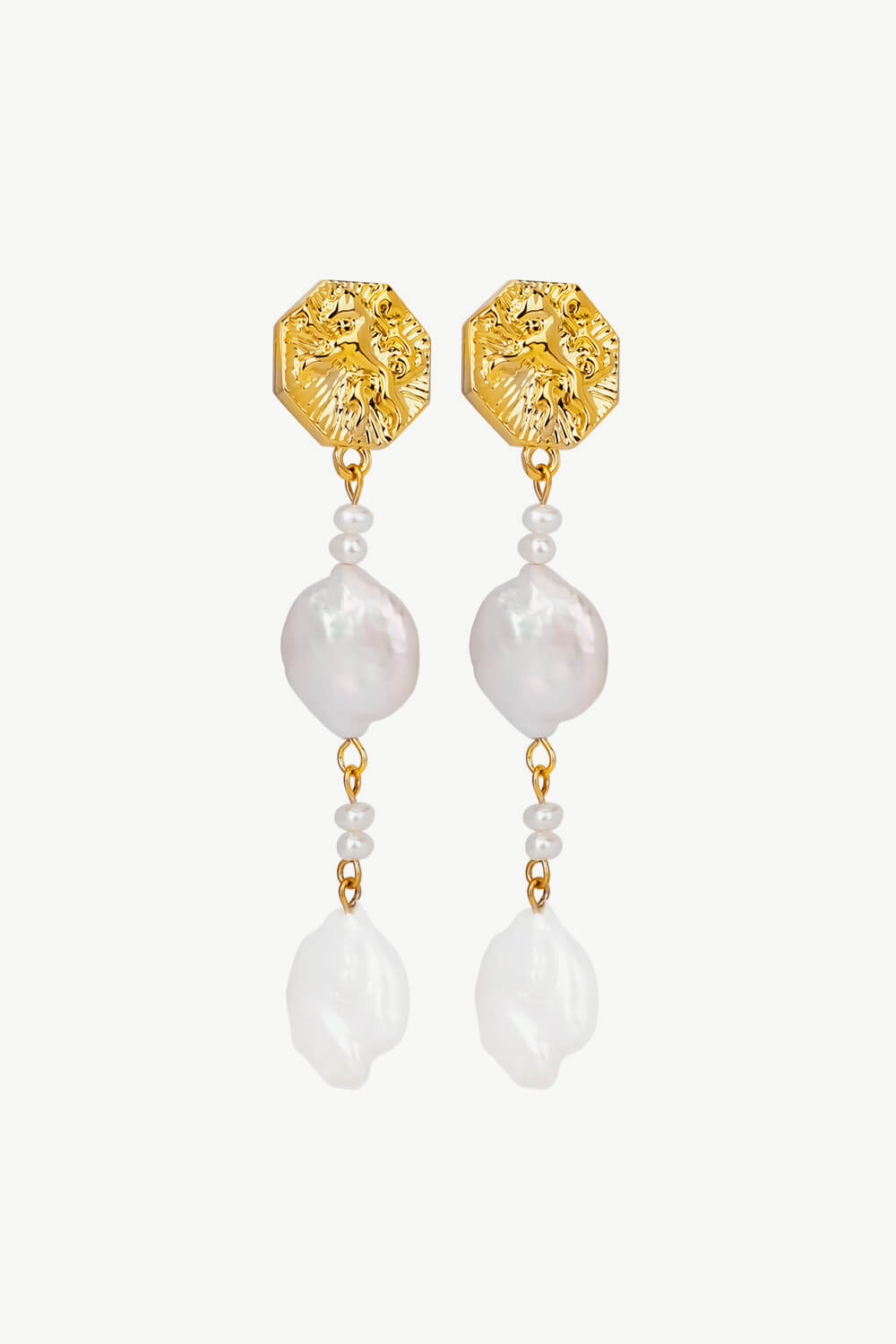 Textured Gold-Plated Pearl Drop Earrings