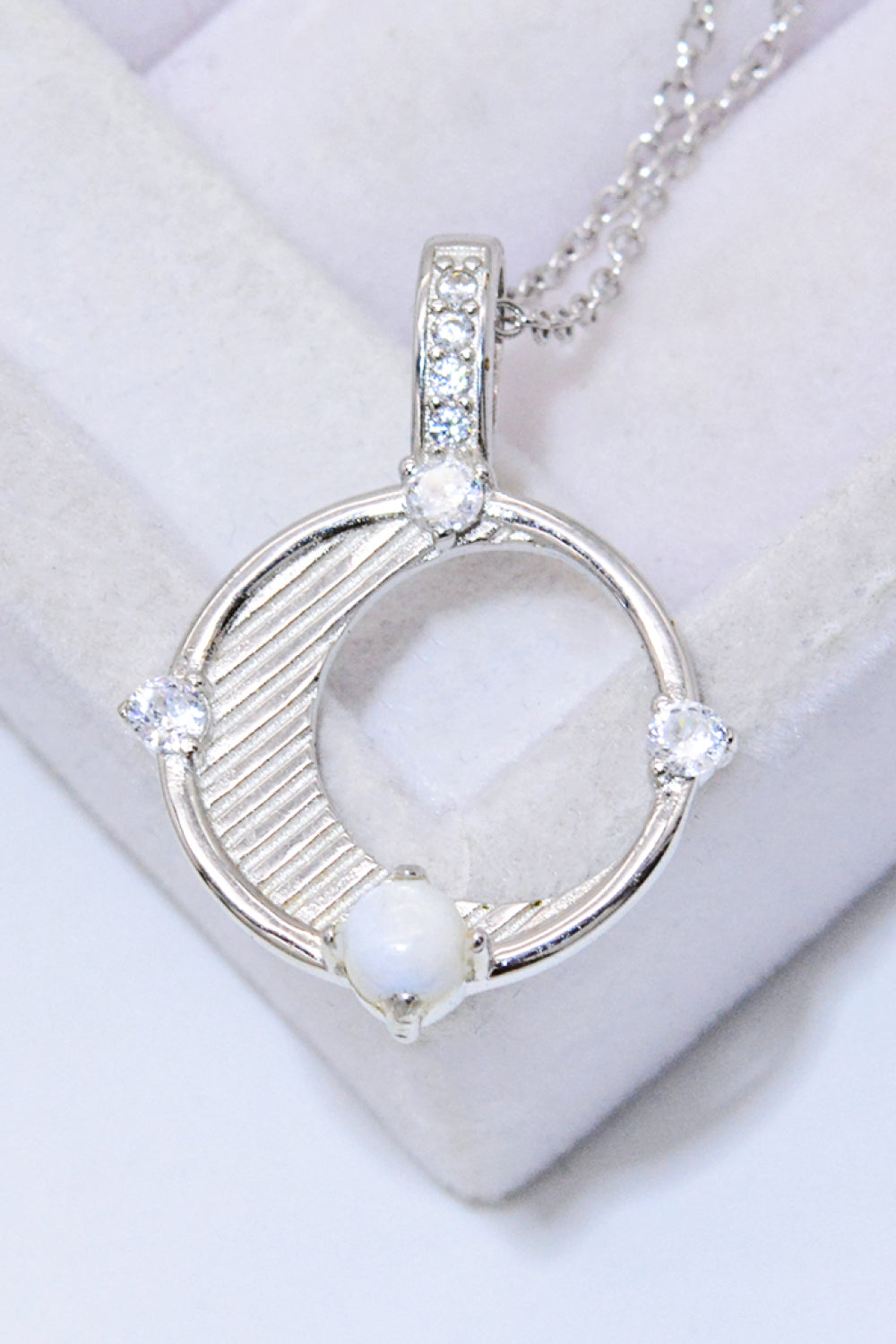 Inlaid Zircon and Natural Moonstone Pendant Necklace