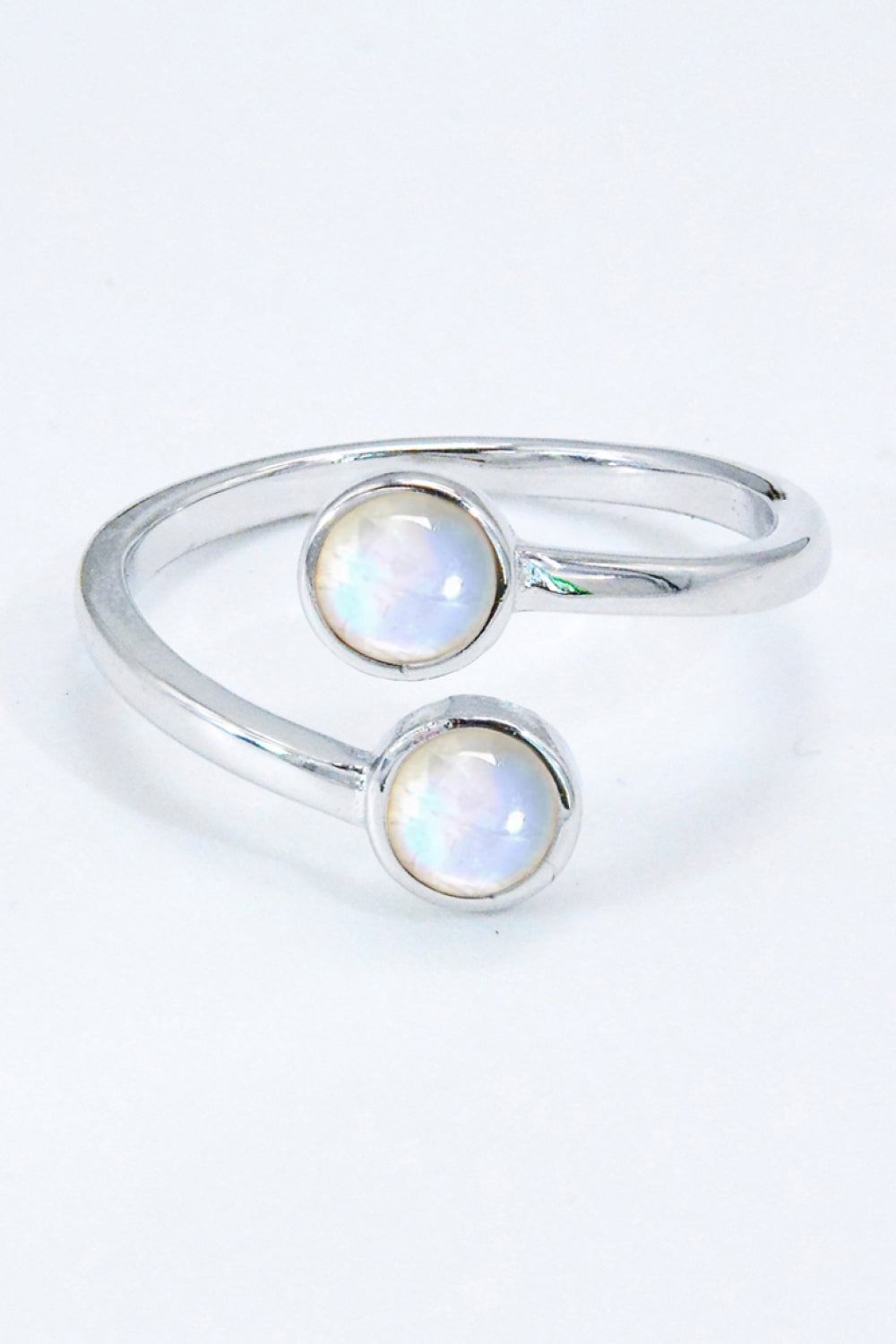 925 Sterling Silver Natural Moonstone Bypass Ring