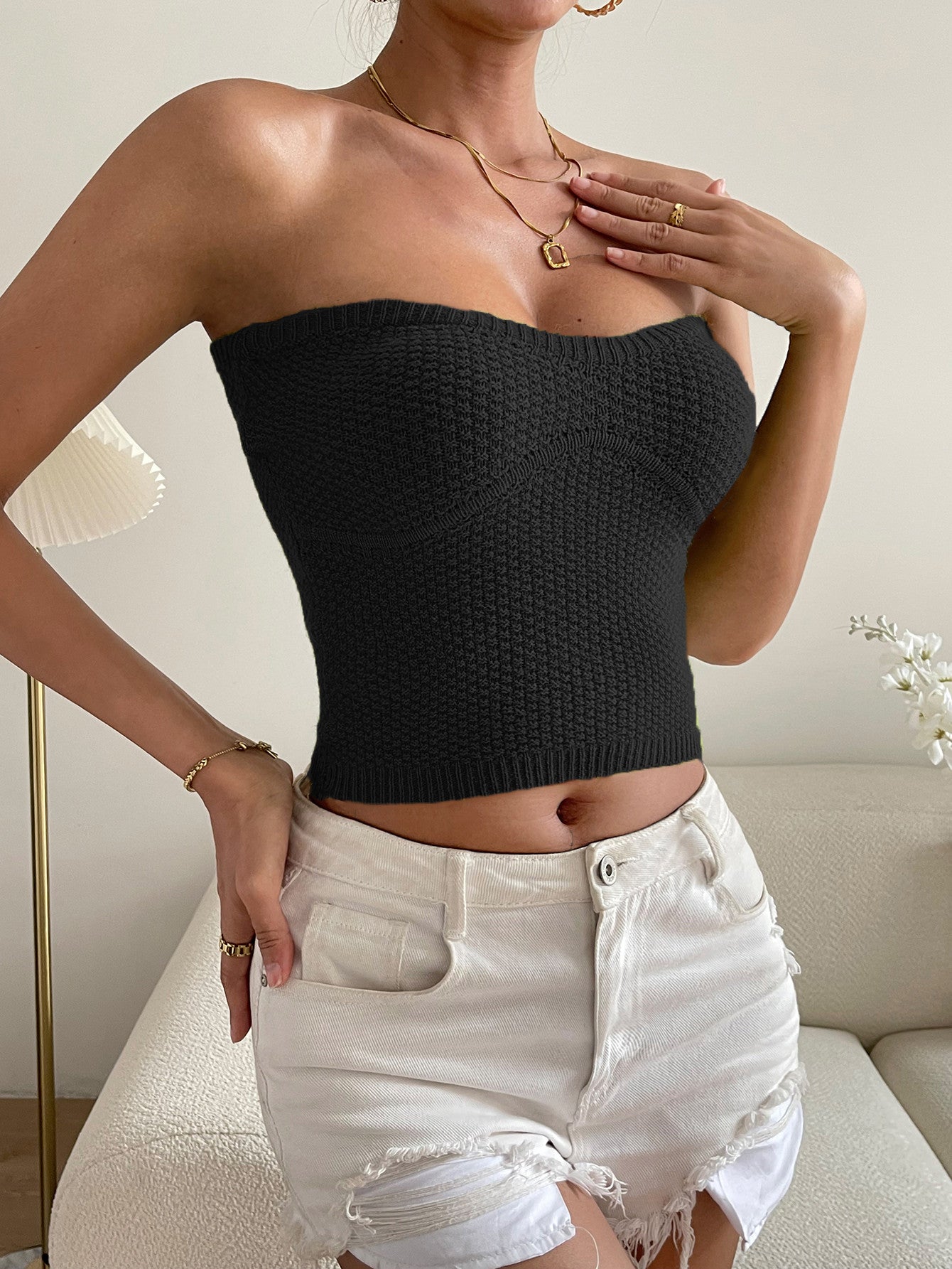 Sweetheart Neck Knit Tube Top